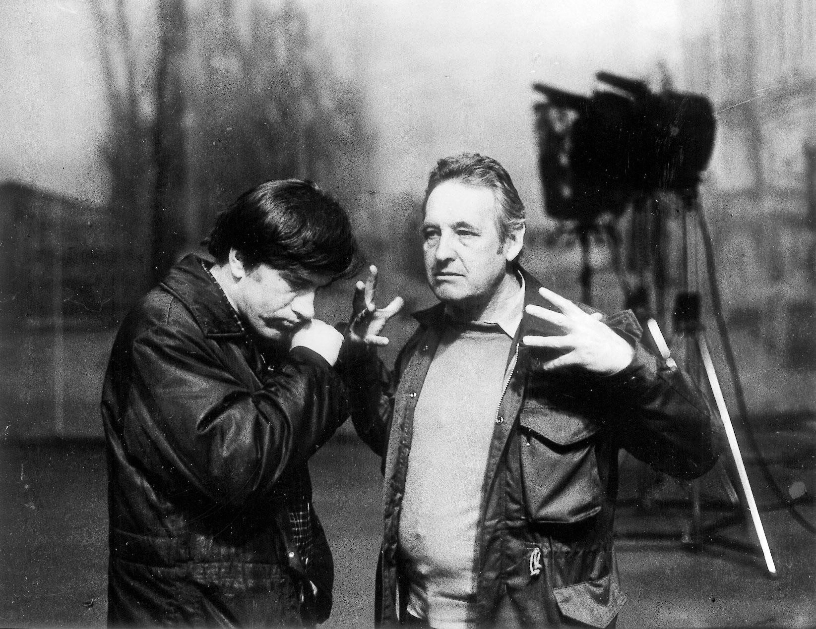 Andrzej Wajda i Jerzy Radziwiłowicz na planie filmu