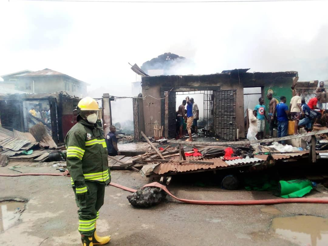 A foam shop caught fire which subsequently escalated to other adjoining shops and buildings [LASEMA]