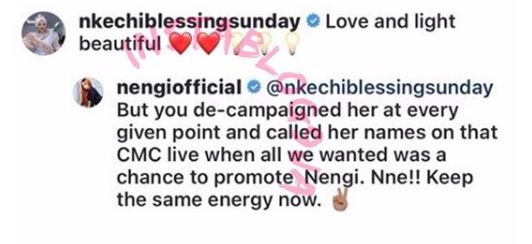 Nengi's Instagram handler had called out Nkechi Blessing for de-campaigning for the reality TV star [Instablog9ja] 