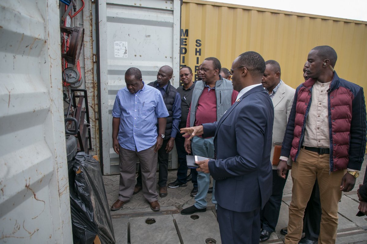 President Uhuru Kenyatta with top government officials at Embakasi Inland Container Terminal (PSCU)