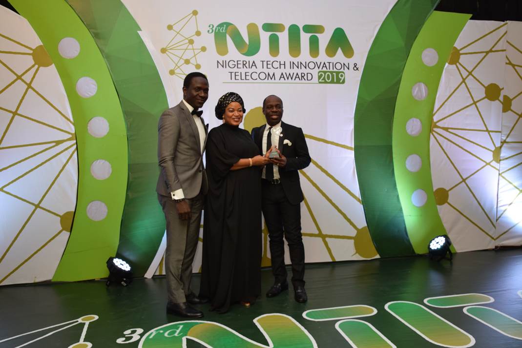 Executive Head of Department,  Legal, Vodacom Business Africa Nigeria, Kolawole Fayemi, Managing Director/Chief Executive Officer, NIGCOMSAT, Abimbola Alale; and Commercial Director, Vodacom Business Africa Nigeria, Solomon Ogufere at the awards presentation held in Lagos.