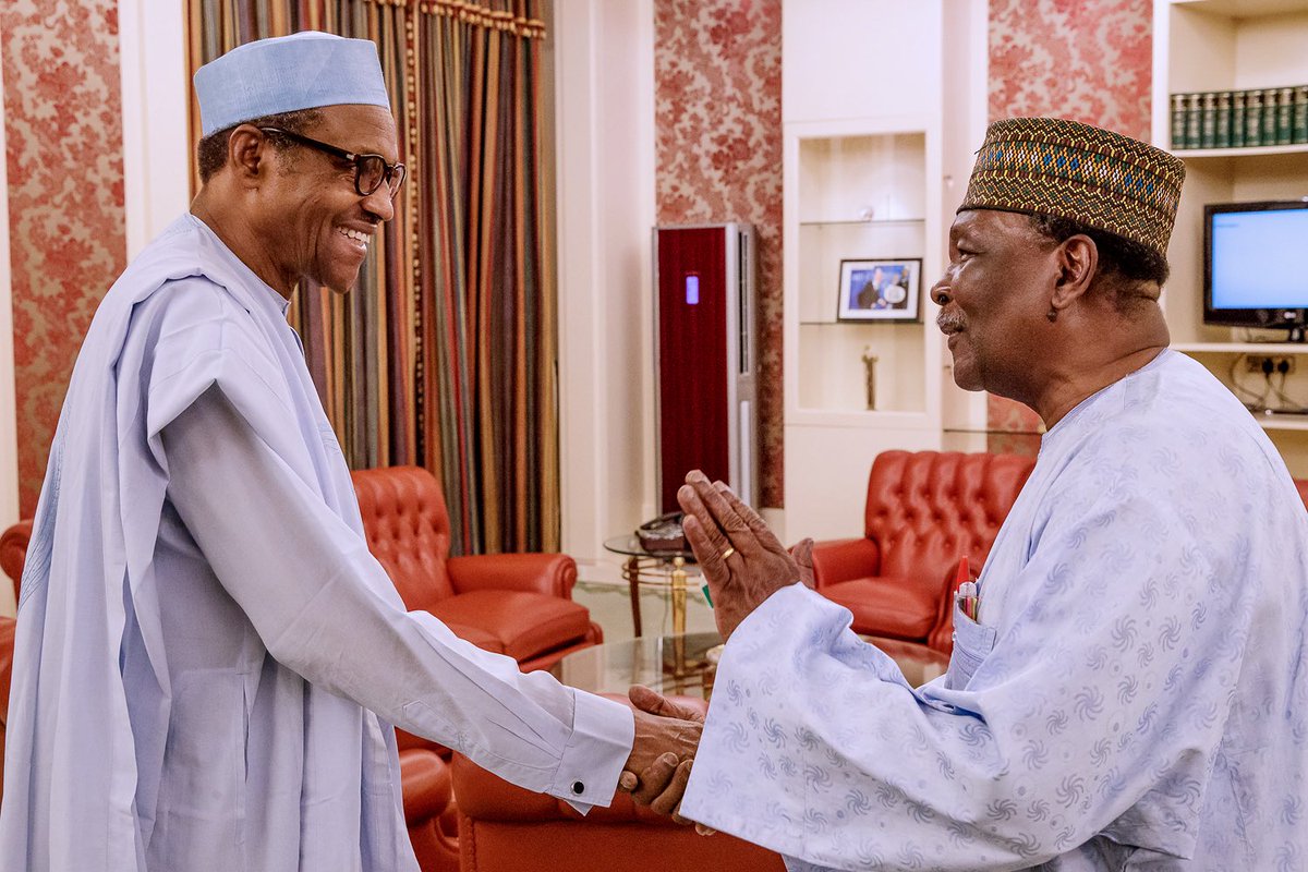 President Muhammadu Buhari and Former Head of State, Gen. Yakubu Gowon [Twitter/@BashirAhmaad]