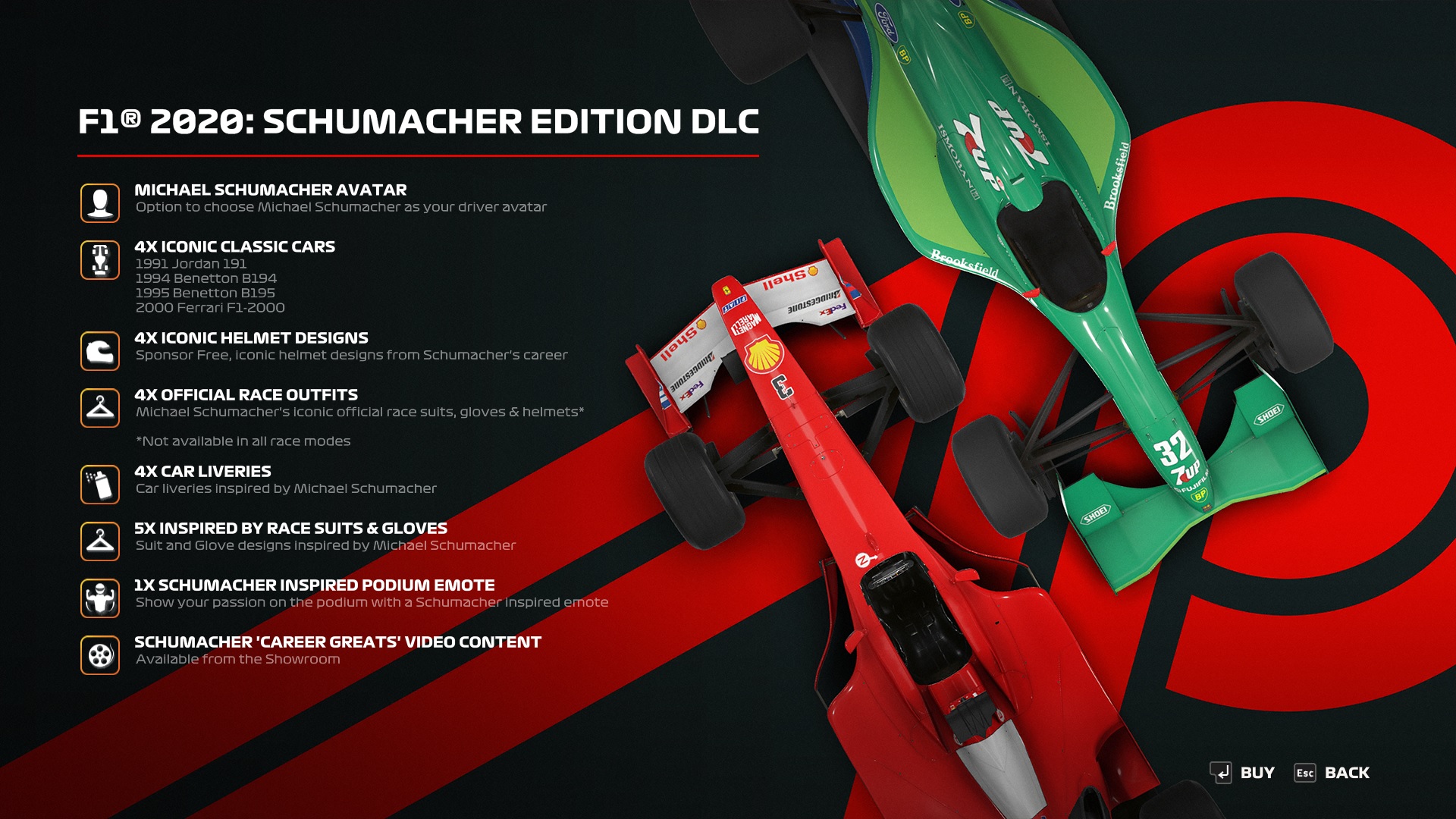 Kompletný doplnkový obsah F1 2020: Schumacher Deluxe Edition.