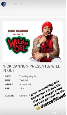 Davido set to appear on Nick Cannon's Wild n' Out. (Davido/Instagram)