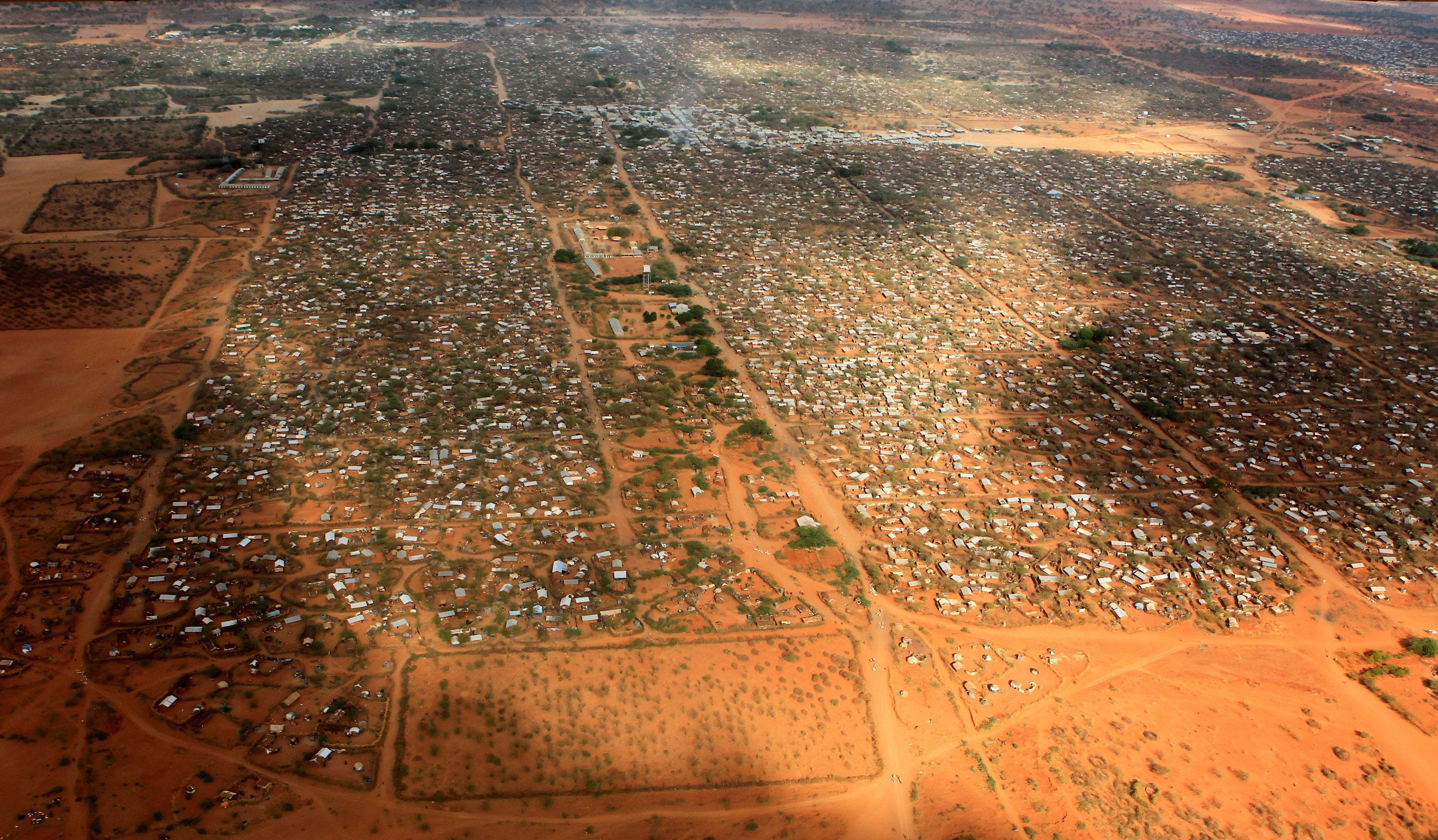 FILE PHOTO: An aerial view shows makeshift shelters at the Dagahaley camp in Dadaab