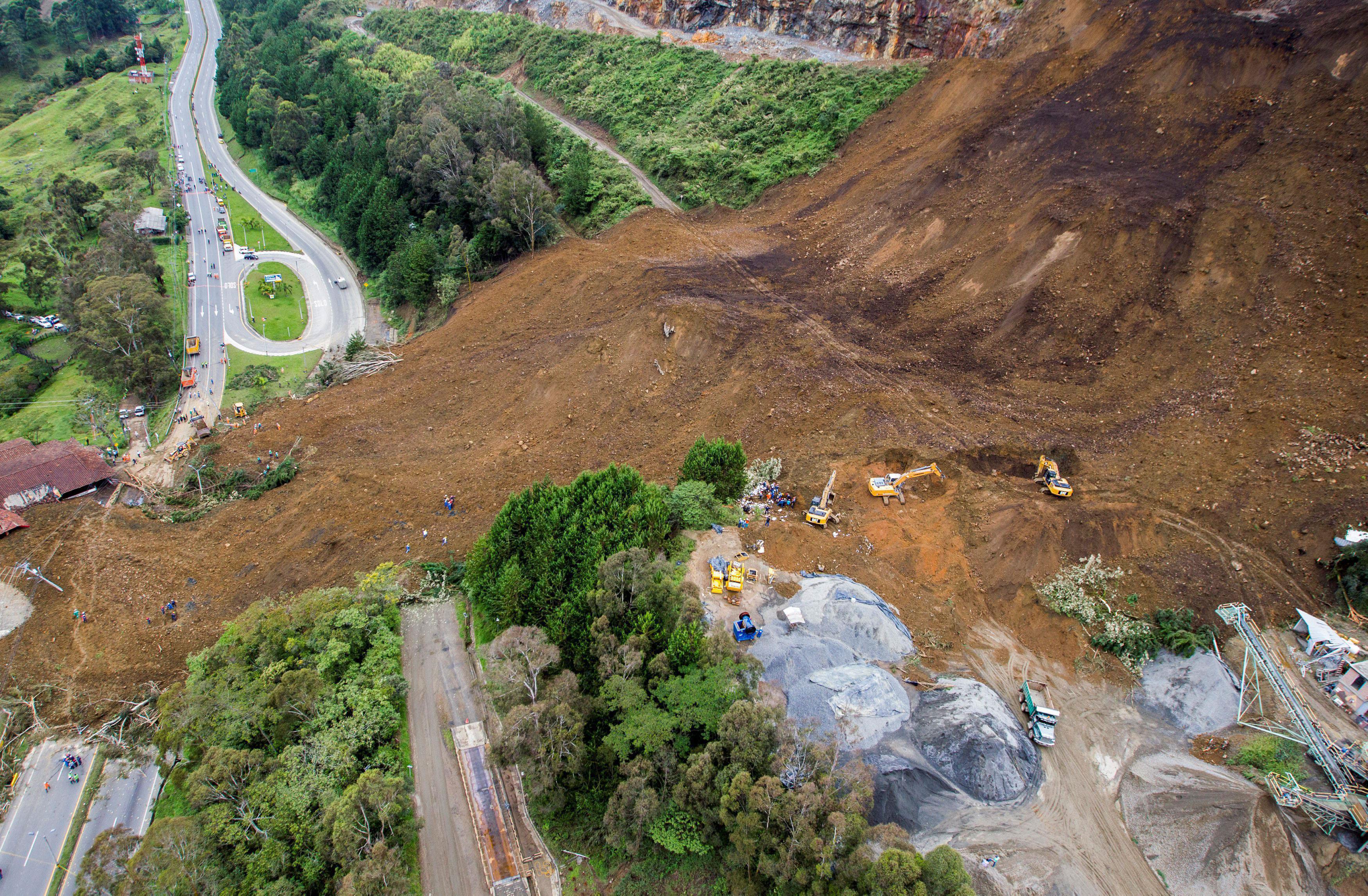 General view of a landslide that affected the Medellin-Bogota highway in Colombia