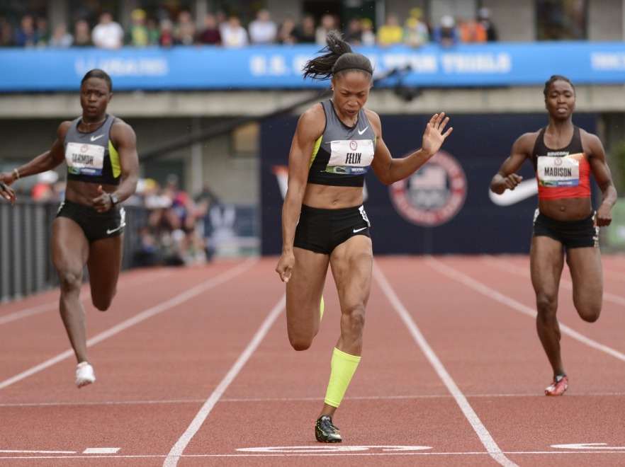 Janeba Tarmoh, Allyson Felix i Tianna Madison (od lewej)