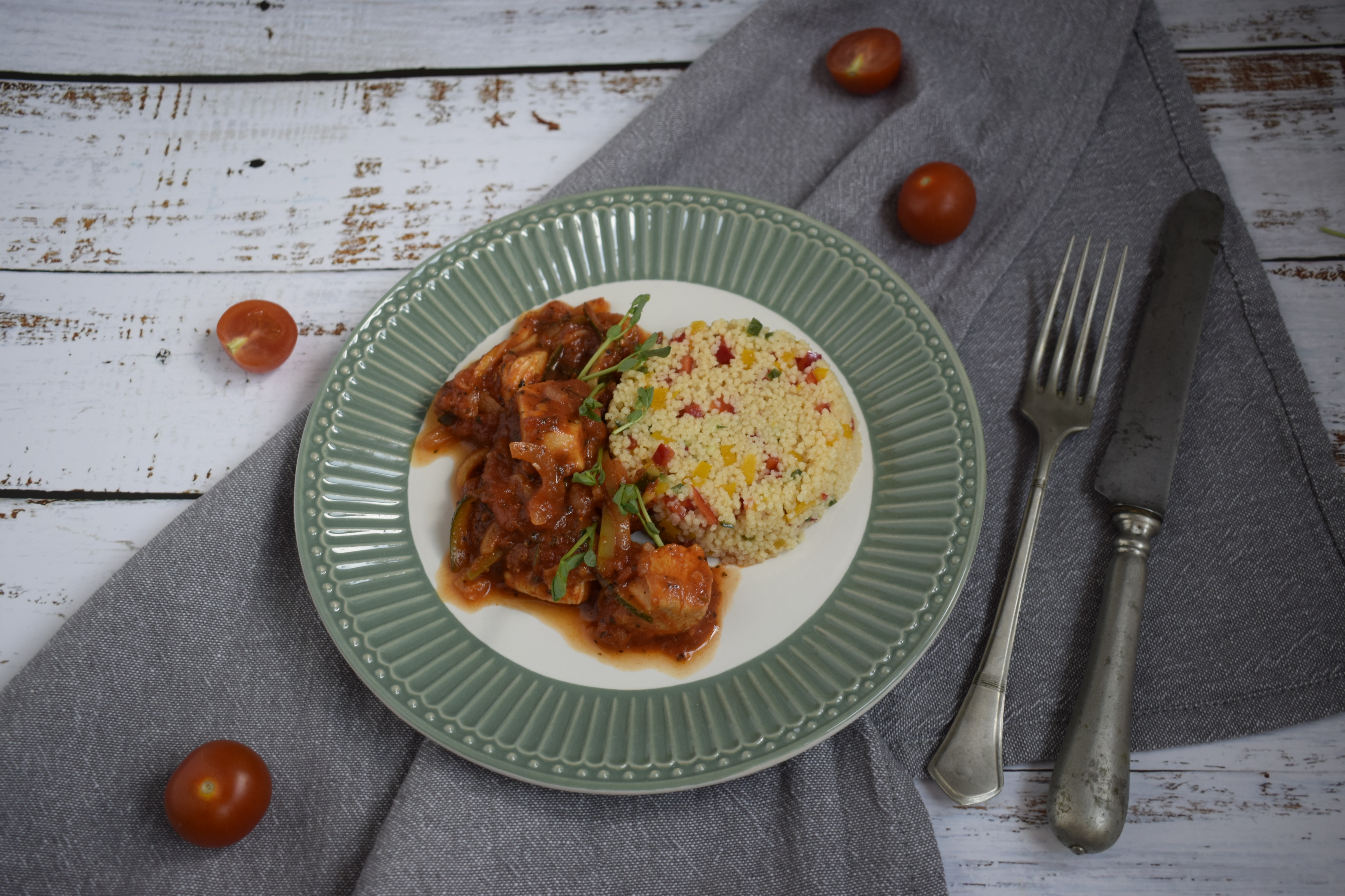 Francia pulyka kuszkusszal és kevés fehér borral