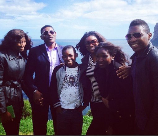 Omotola Jalade Ekeinde with her kids and husband, Mathew Ekeinde