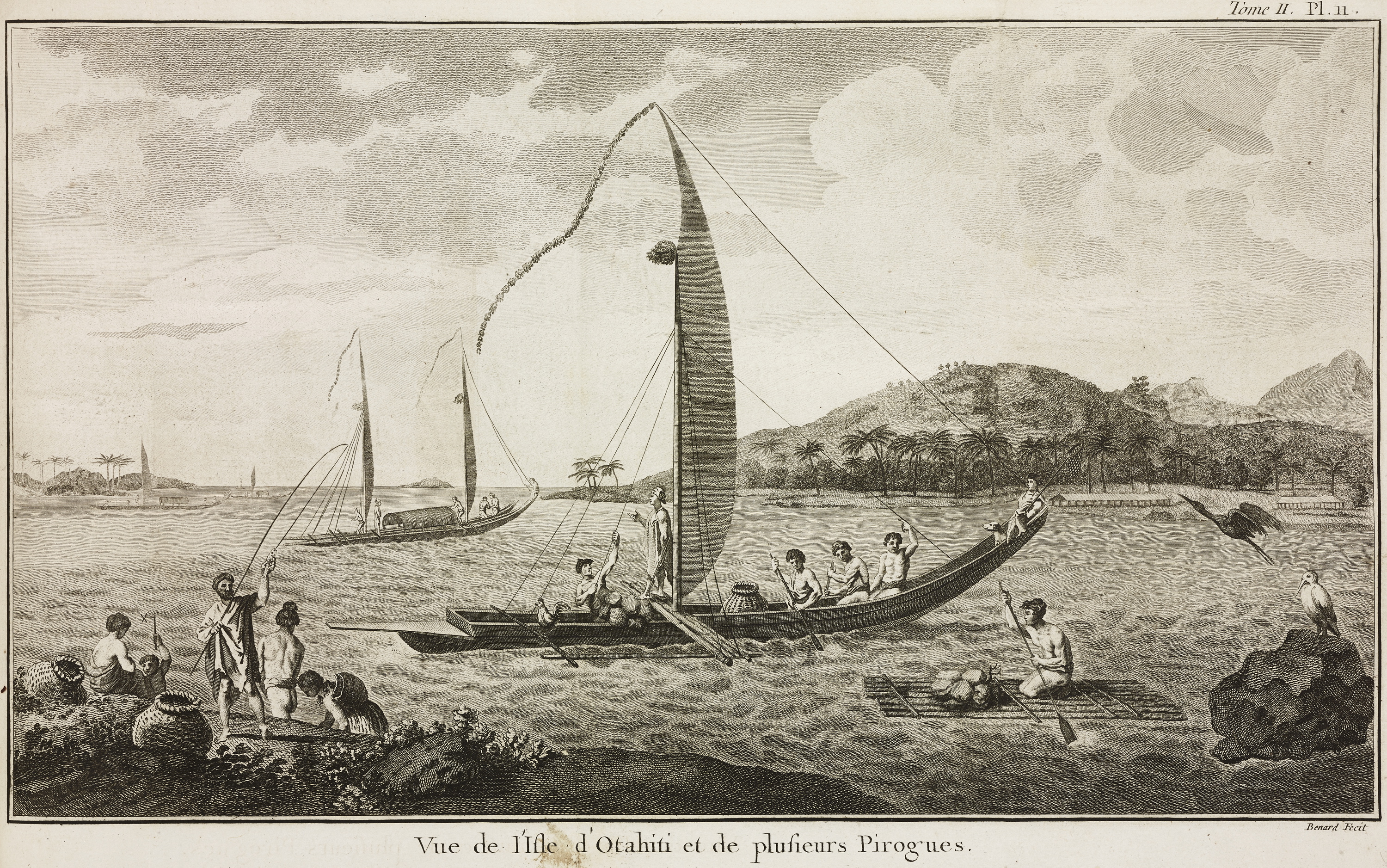 „Pirogi u brzegów Tahiti”, rycina, z pracy Johna Hawkeswortha, 1774 r