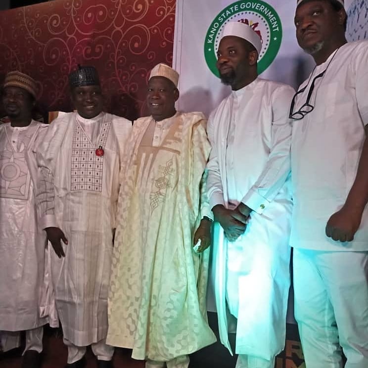 Kano State Governor, Abdullahi Ganduje (3rd from left) with the CEO of Best Of Nollywood awards, Seun Oloketuyi (second from right) at the 11th edition in Kano. 