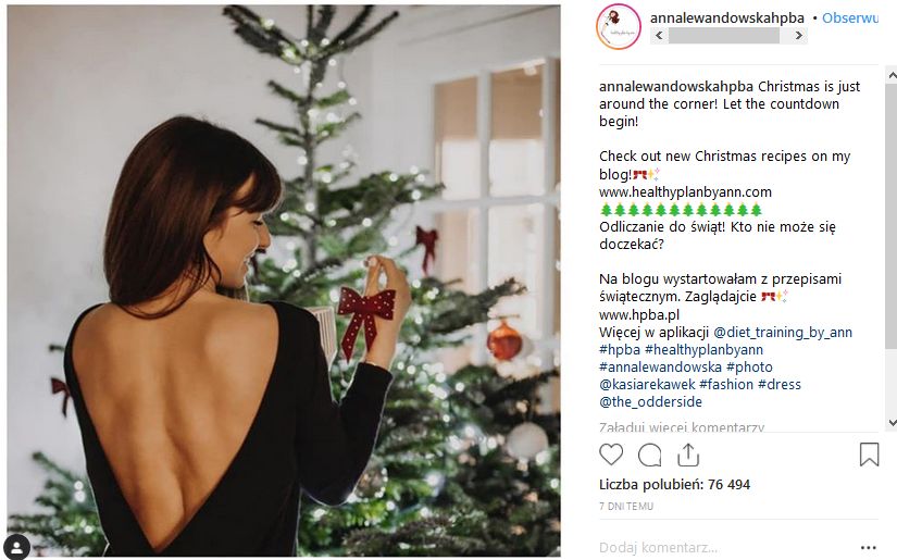 Anna Lewandowska nawet przy okazji świąt nie zapomina o zdrowej diecie i proponuje swoim fankom dietetyczne przepisy na wigilijne potrawy.