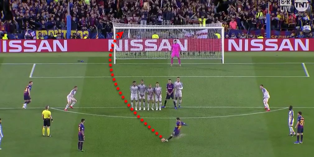 Messi scored Barcelona's third with a freekick against Liverpool