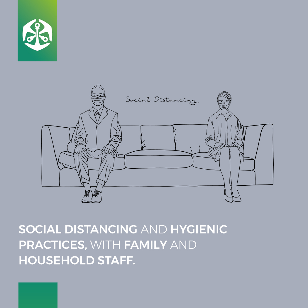 Social distancing and hygienic practices, with family and household staff