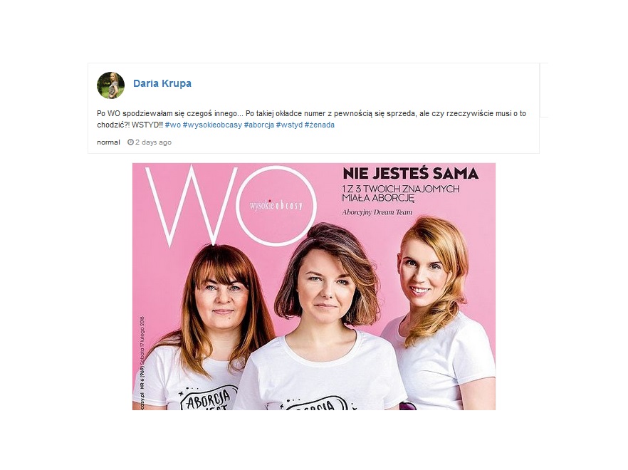Reakcje użytkowniczek Instagramu na okładkę