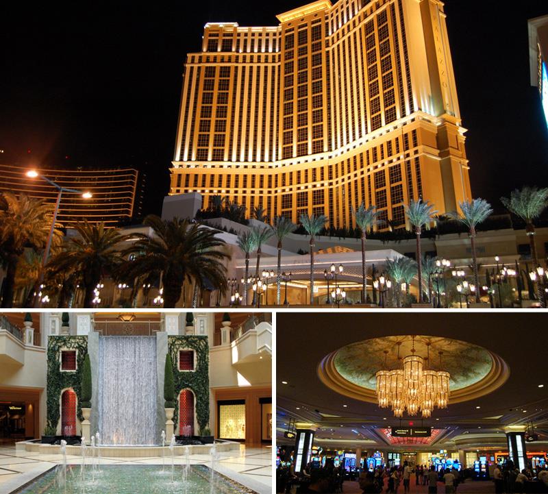 7. The Palazzo. Ten należący do kompanii Las Vegas Sands hotel zbudowany został w stylu włoskim. 196-metrowy budynek mieści 3068 pokoi, kasyno o powierzchni 9800 metrów, butiki i centrum oficjalnego dilera marki Lamborghini. Budynek kosztował inwestorów 1