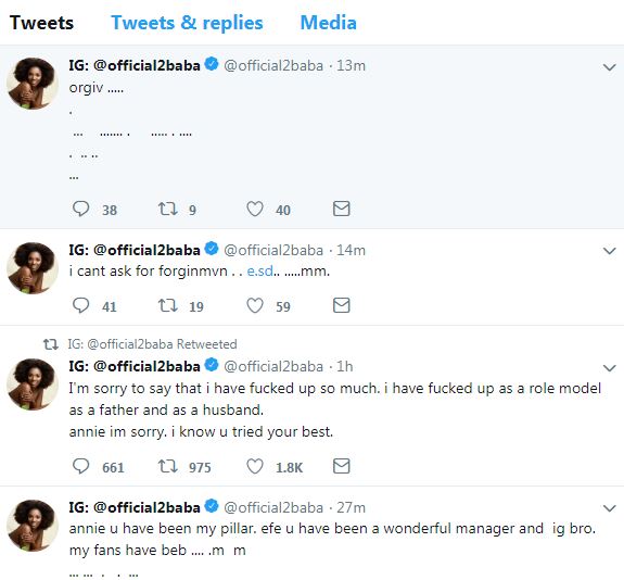 2face idibia went to post a series of tweet about his wife and their relationship, speculating cracks in their marriage [Twitter/Offcial2Baba]