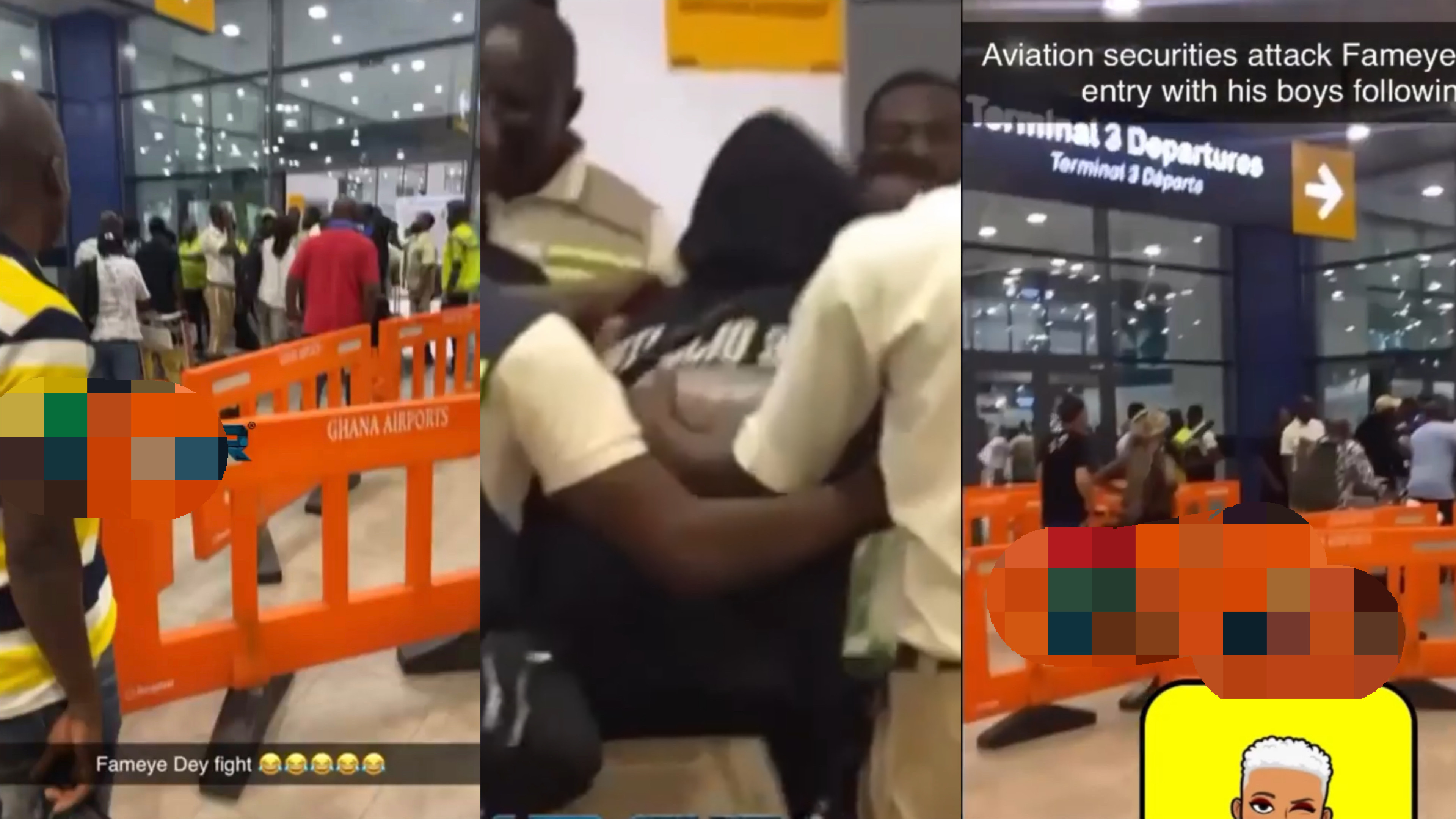 Chaos at Airport as Fameye and team clash with security officials (VIDEO)