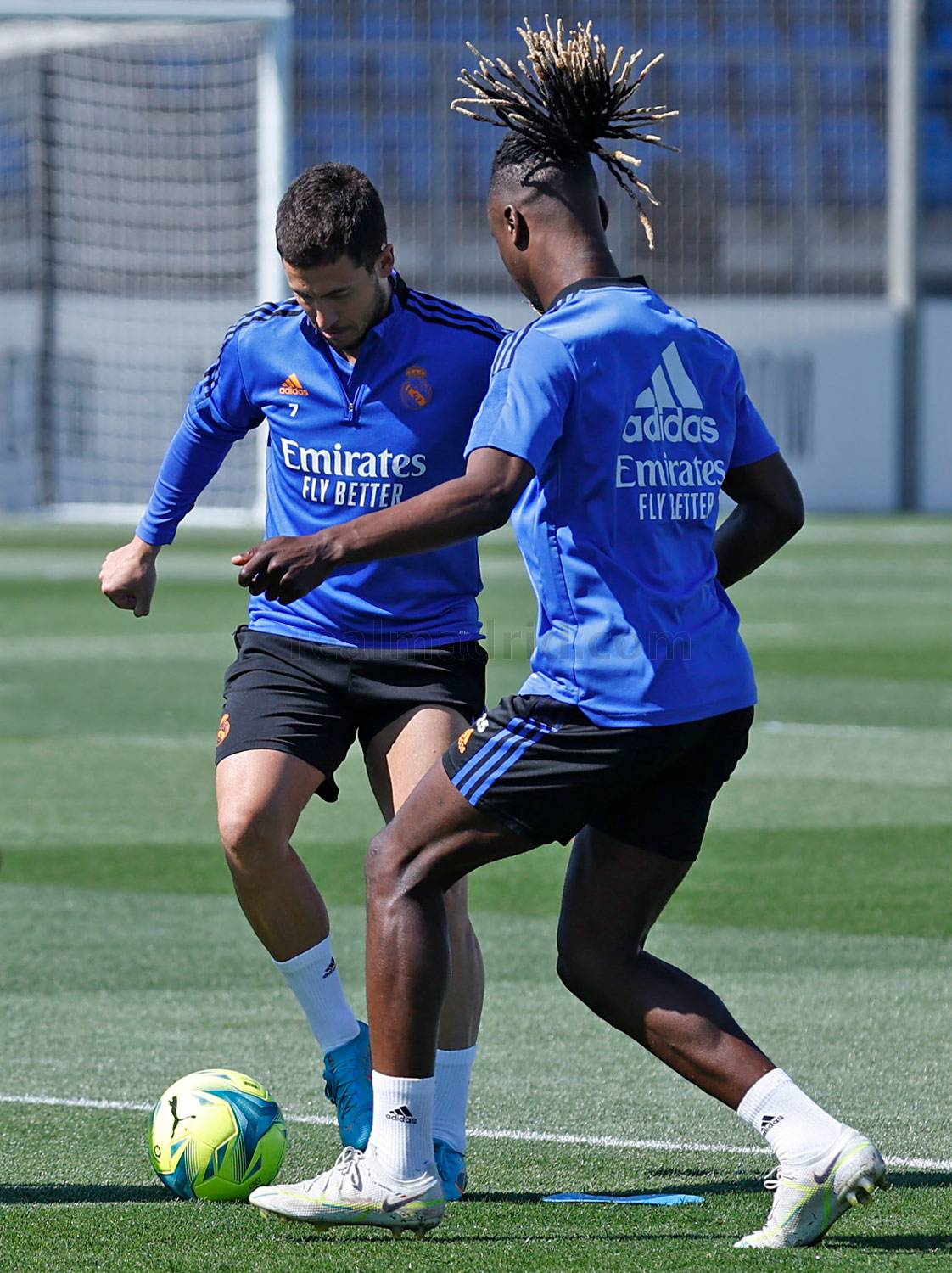Eden Hazard in training with Eduardo Camavinga