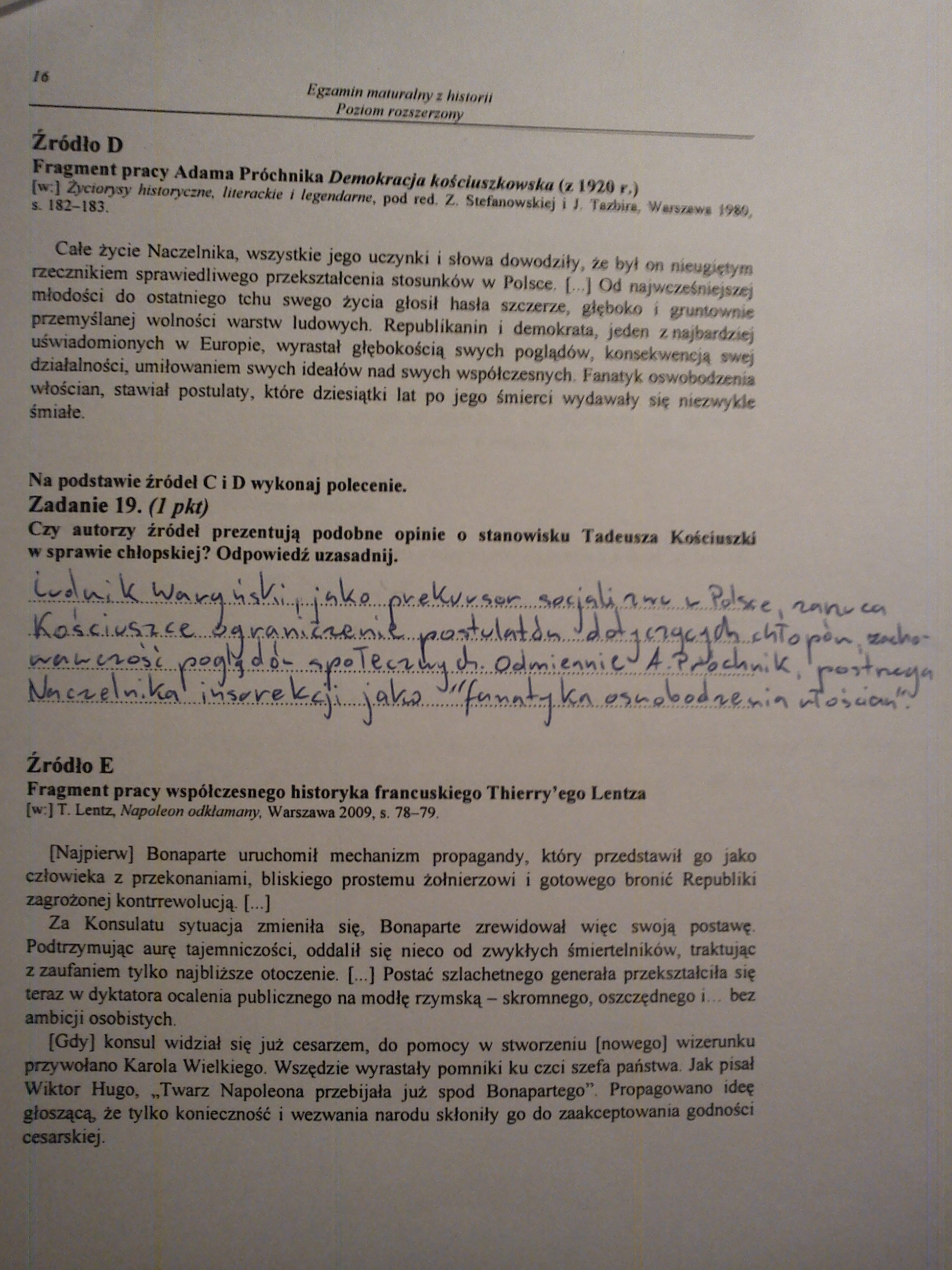 Matura z historii - odpowiedzi do zadań z poziomu rozszerzonego
