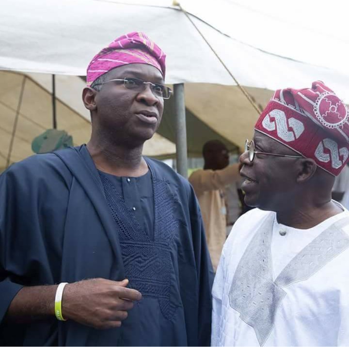 Lagos State former governors, (Left) Babatunde Fashola and (Right) Bola Ahmed Tinubu) have been praised by the ruling party in Lagos for developing the state. (Nairaland) 