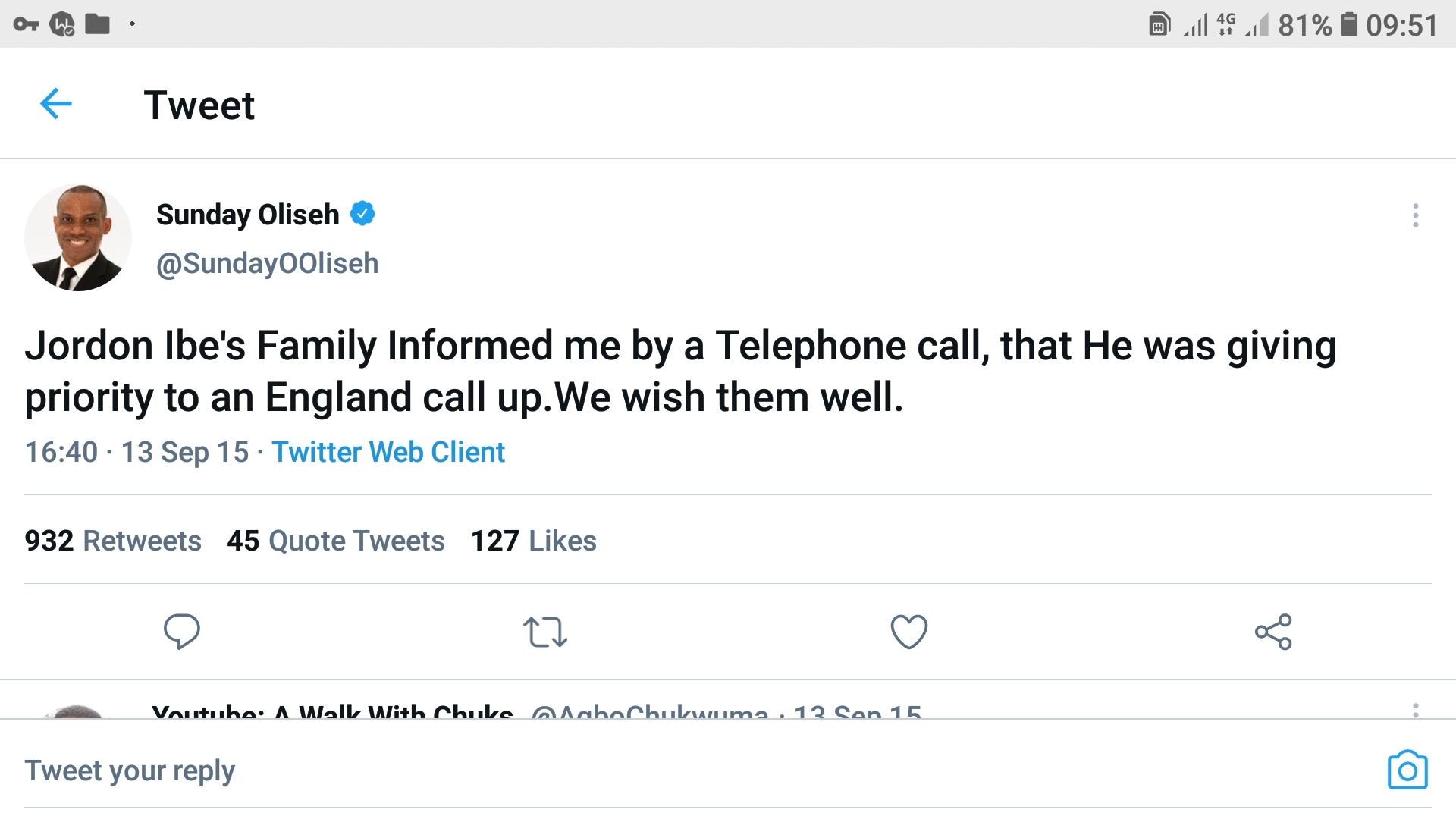 Sunday Oliseh reveals Jordon Ibe's international allegiance