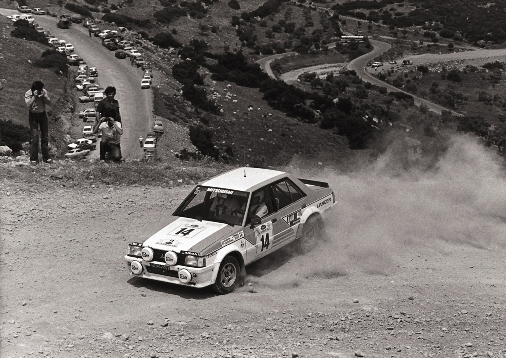 Rajd Akropolu rok 1981. A. Cowan w lancerze EX2000 Turbo