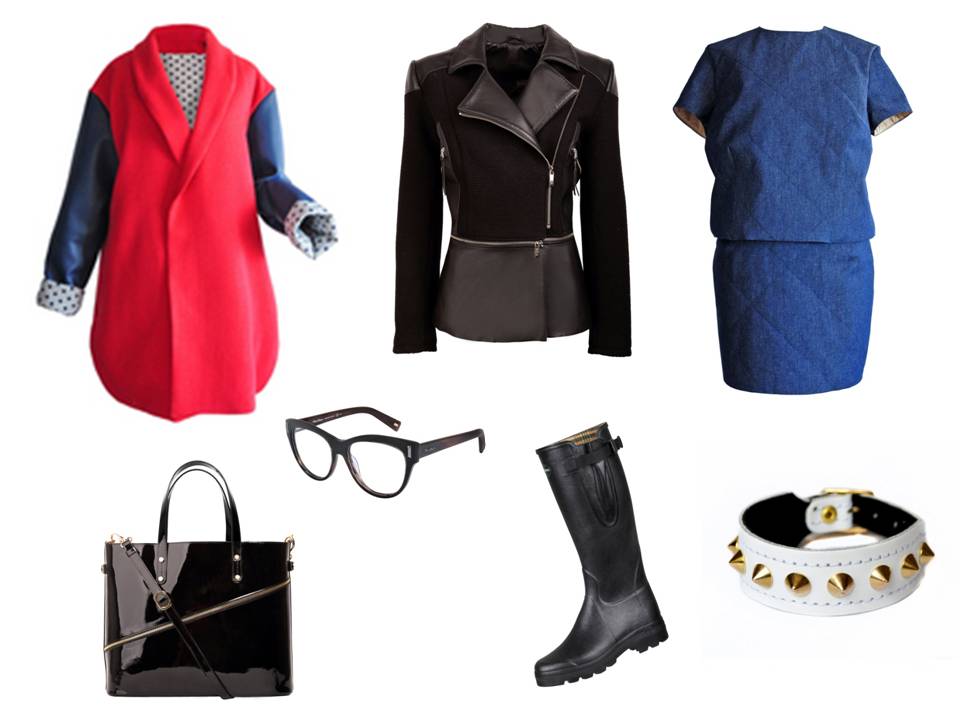 Płaszcz DecoBazaar (decobazaar.com); kurtka BOCA (boca.pl); sukienka DecoBazaar (decobazaar.com); okulary MaxMara (safilo.pl); torba BOCA (boca.pl); kalosze Le Chameau (magum.pl) buty ZARA (zara.com); bransoletka DecoBazaar (decobazaar.com)