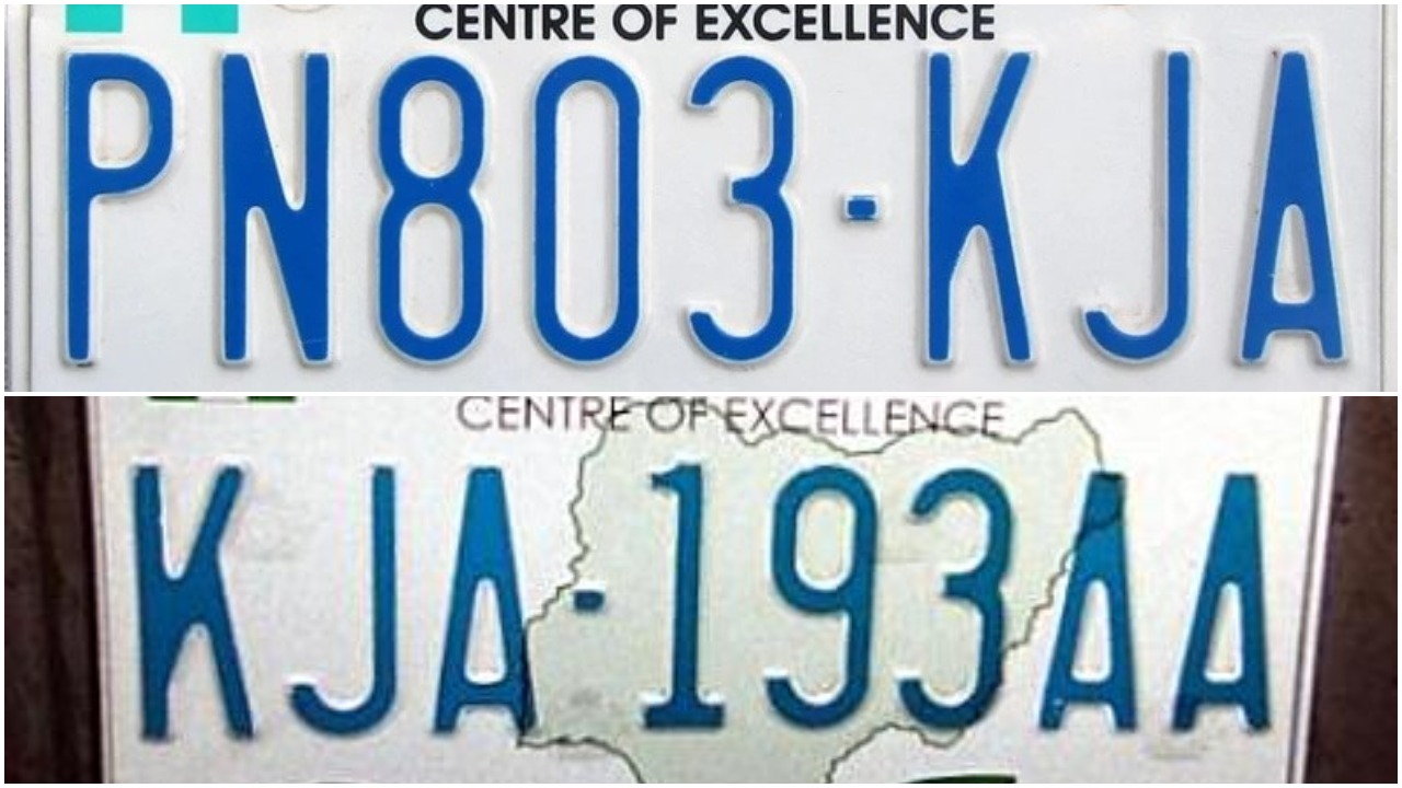 Old number plate style vs, New number plate in Nigeria (Legit NG/Premium Times)