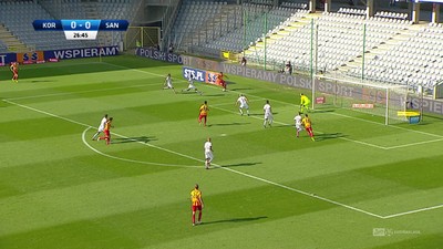 Korona - Sandecja (0:0): Ależ to zagrali! W przepięknej akcji Korony zabrakło jedynie wykończenia. Możdzeń trafia w Gliwę