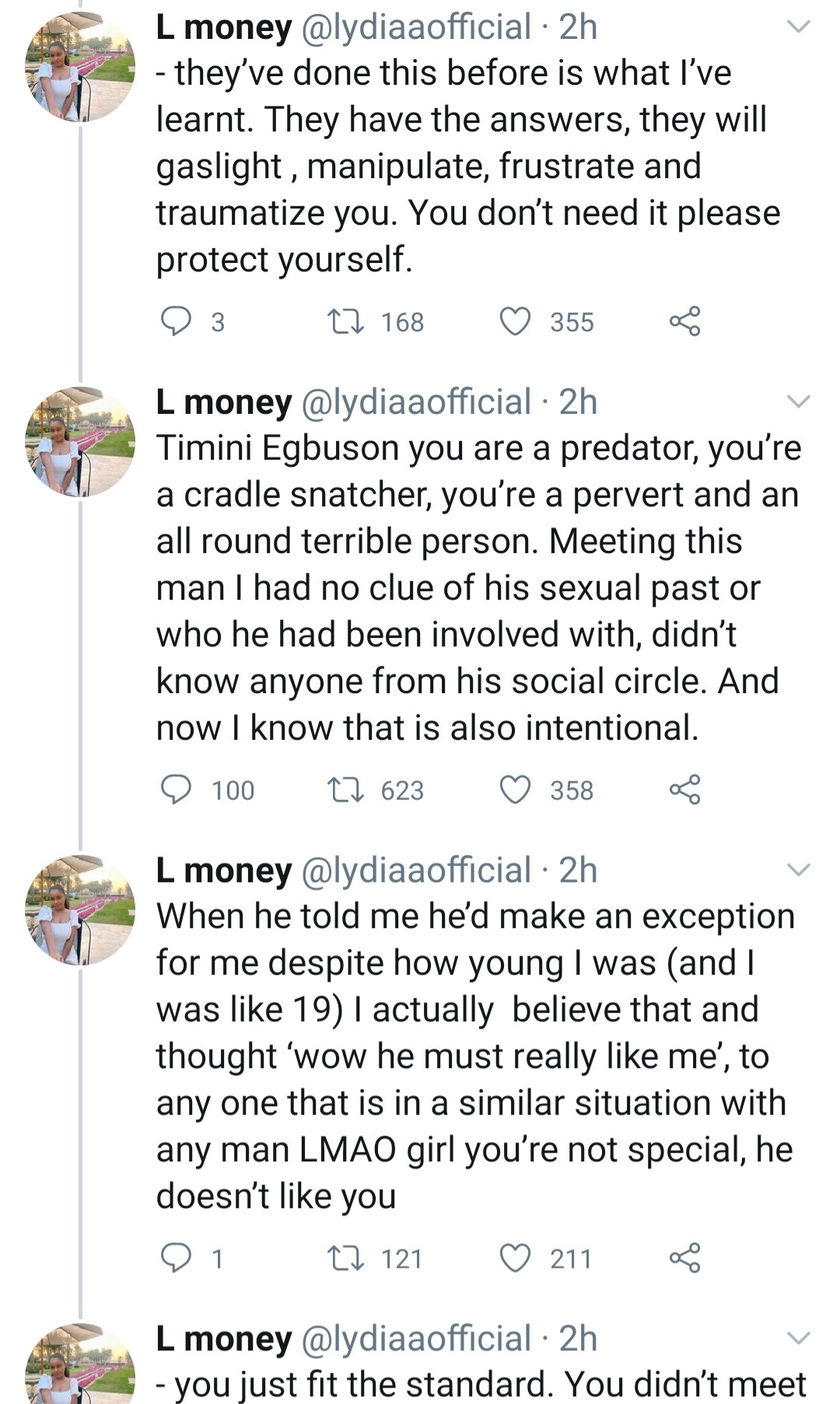 Timini Egbuson called out by his former girlfriend, Lydia Balogun