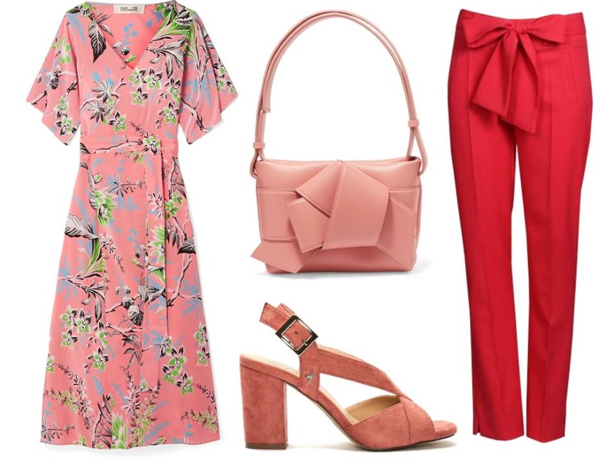 Modne kolory ubrań na lato 2018: Spodnie – Midori Feminine Fashion/midori.pl, buty - Menbur/menbur.pl, sukienka – Diane Von Fursenberg, torebka - TK Maxx/tkmaxx.pl