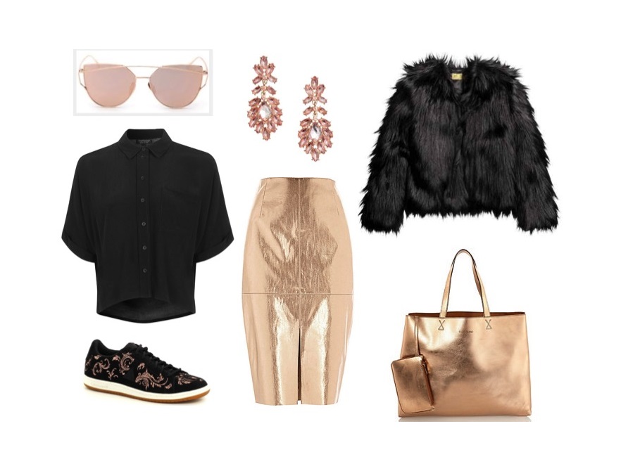 Futerko: H&M; koszula: Topshop; spódnica: River Island; torba: River Island; buty: Le Coq Sportif; kolczyki: River Island; okulary: Romwe.com