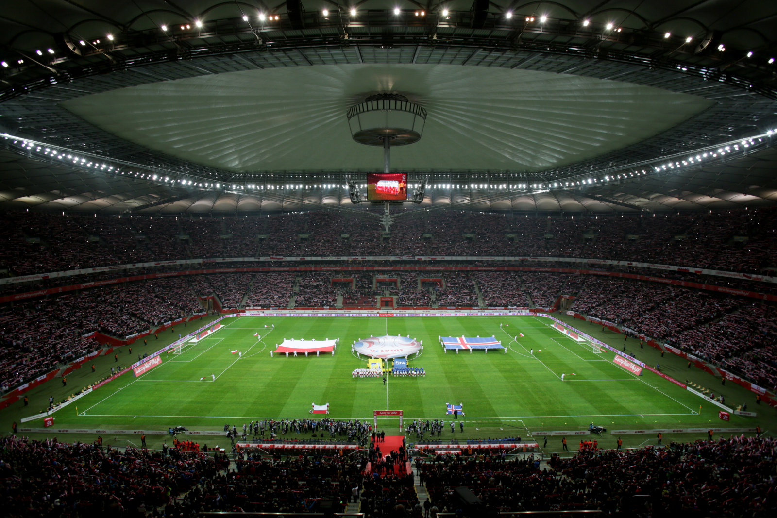 Stadion Narodowy w Warszawie przed towarzyskim meczem piłkarskim: Polska - Islandia