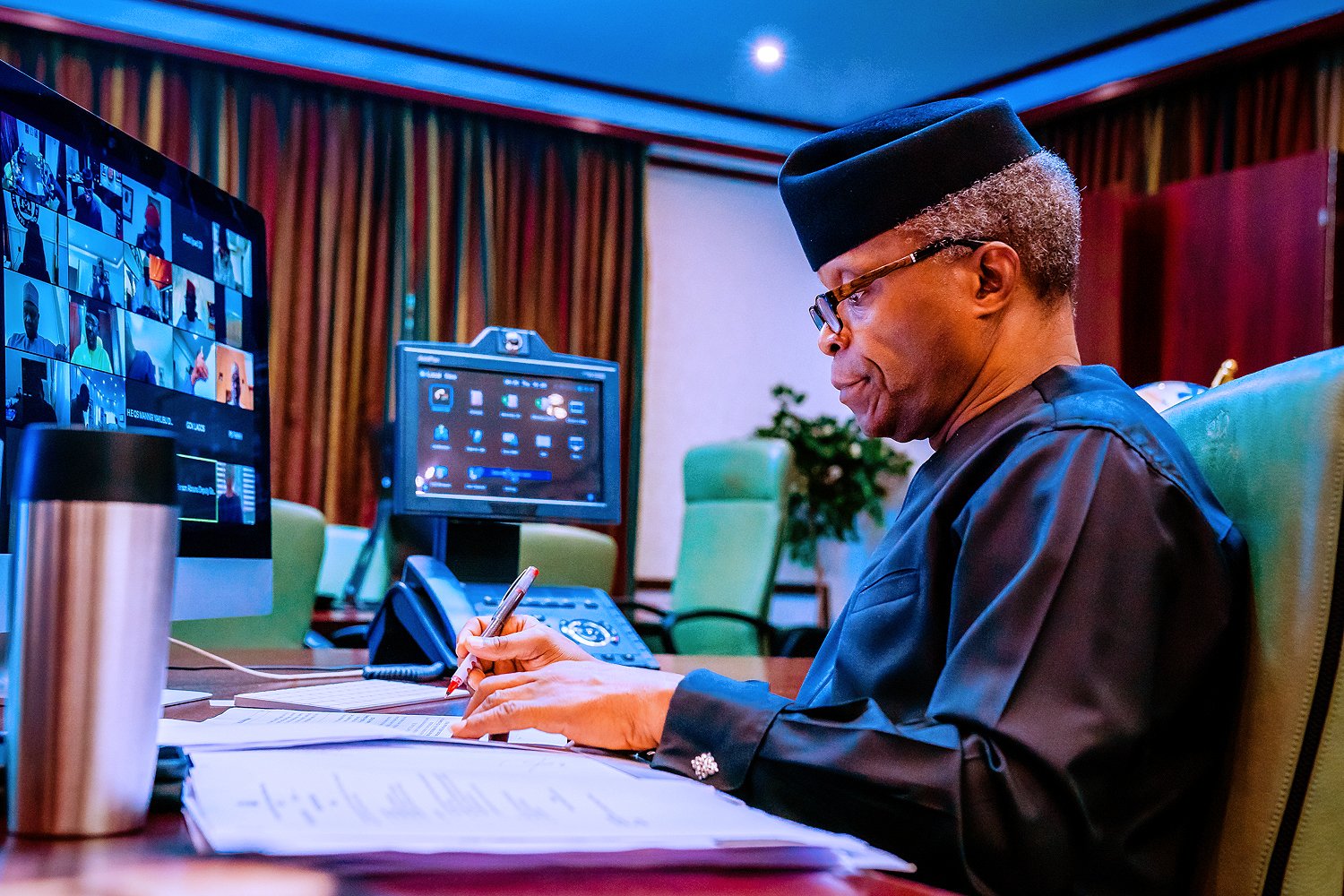 Vice President Yemi Osinbajo in a virtual meeting (Tolani Alli)