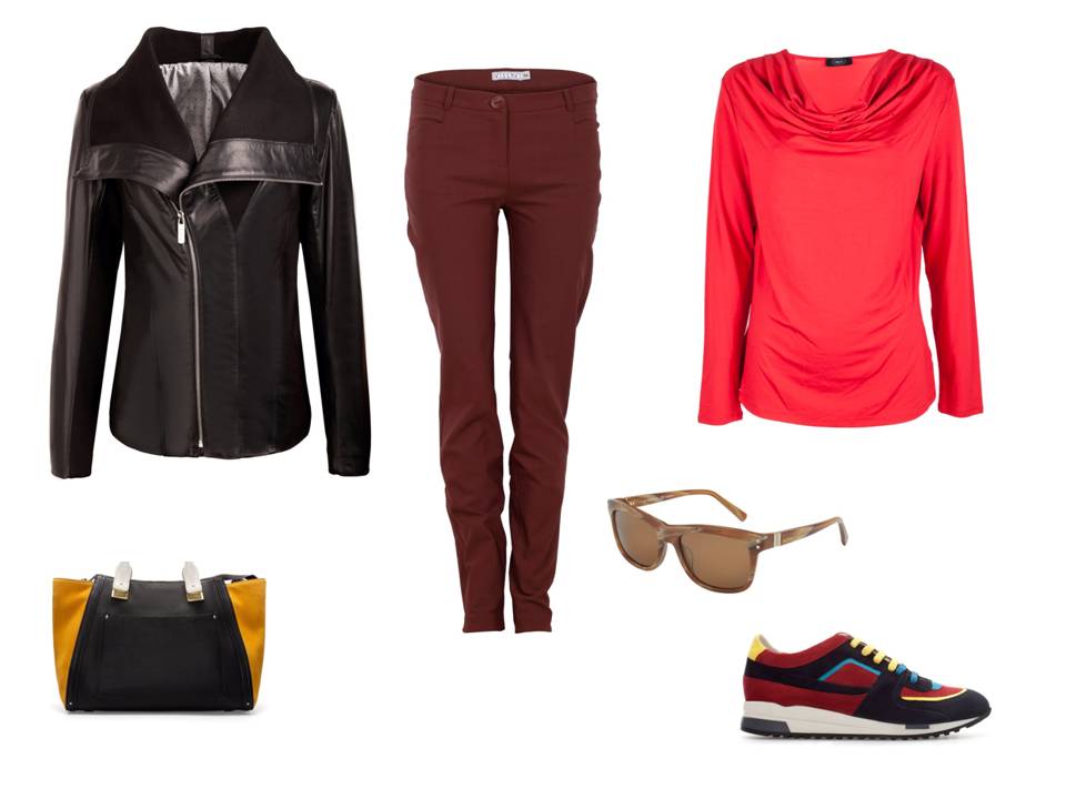 Kurtka BOCA (boca.pl); spodnie Vissavi; bluzka Meva Fashion Lokat (mevafashion.eu), Bialcon (bialcon.pl); torba ZARA (zara.com); buty ZARA (zara.com); torba ZARA (zara.com); okulary Valentino (safilo.pl)