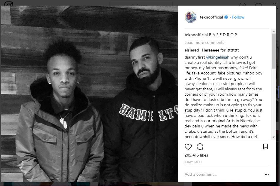 Tekno and Drake in 2016. (Instagram/Teknoofficial)