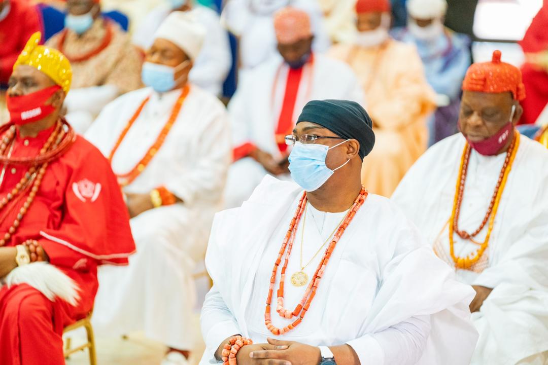 Traditional and religious leaders listen to Delta Gov Okowa at Govt House Asaba on Nov 10, 2020 (Delta press corps)