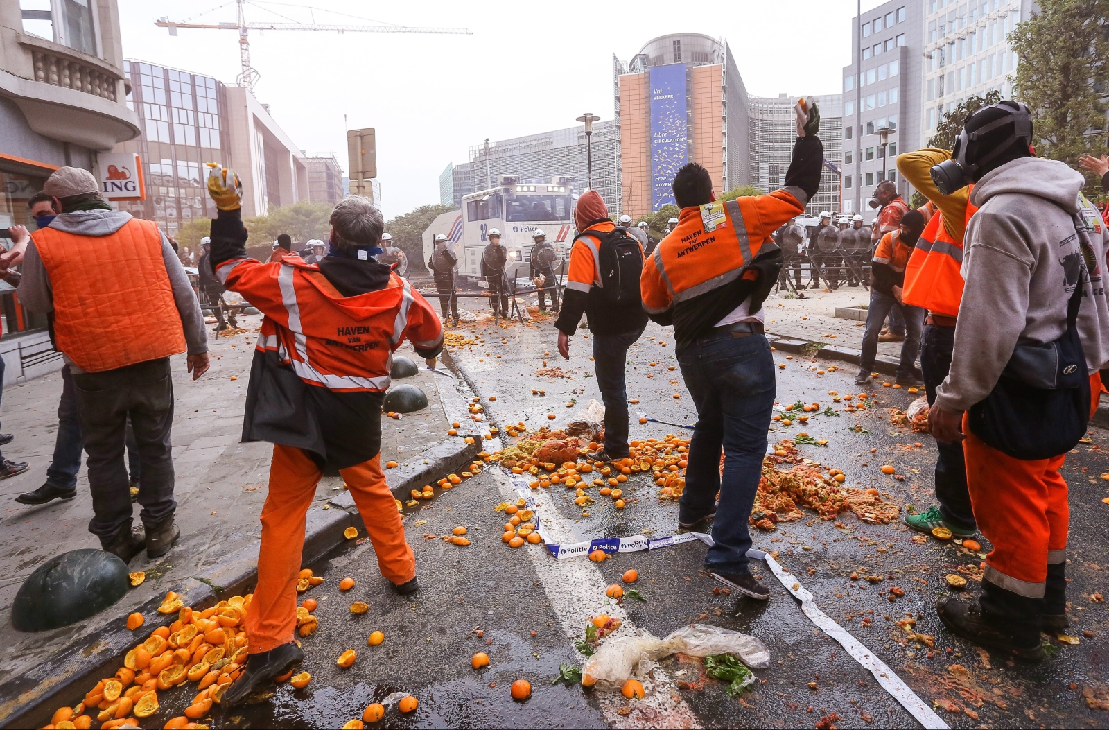 Protest związkowców w Brukseli