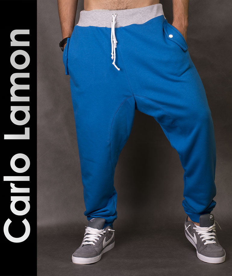 Spodnie męskie - Carlo Lamon Niebieskie spodnie dresowe Marco - grafika 1