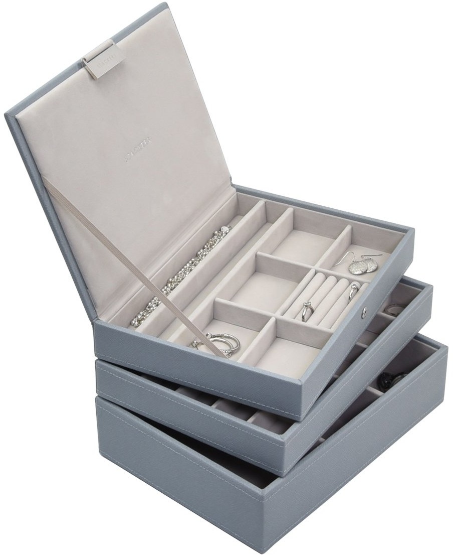 Biżuteria - akcesoria - Stackers Pudełko na biżuterię potrójne classic Stackers szaroniebieskie 73773 - grafika 1
