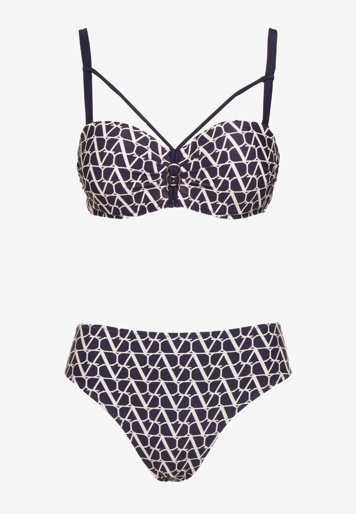 Renee Granatowe Bikini Biustonosz I Majtki Typu Figi W Geometryczny