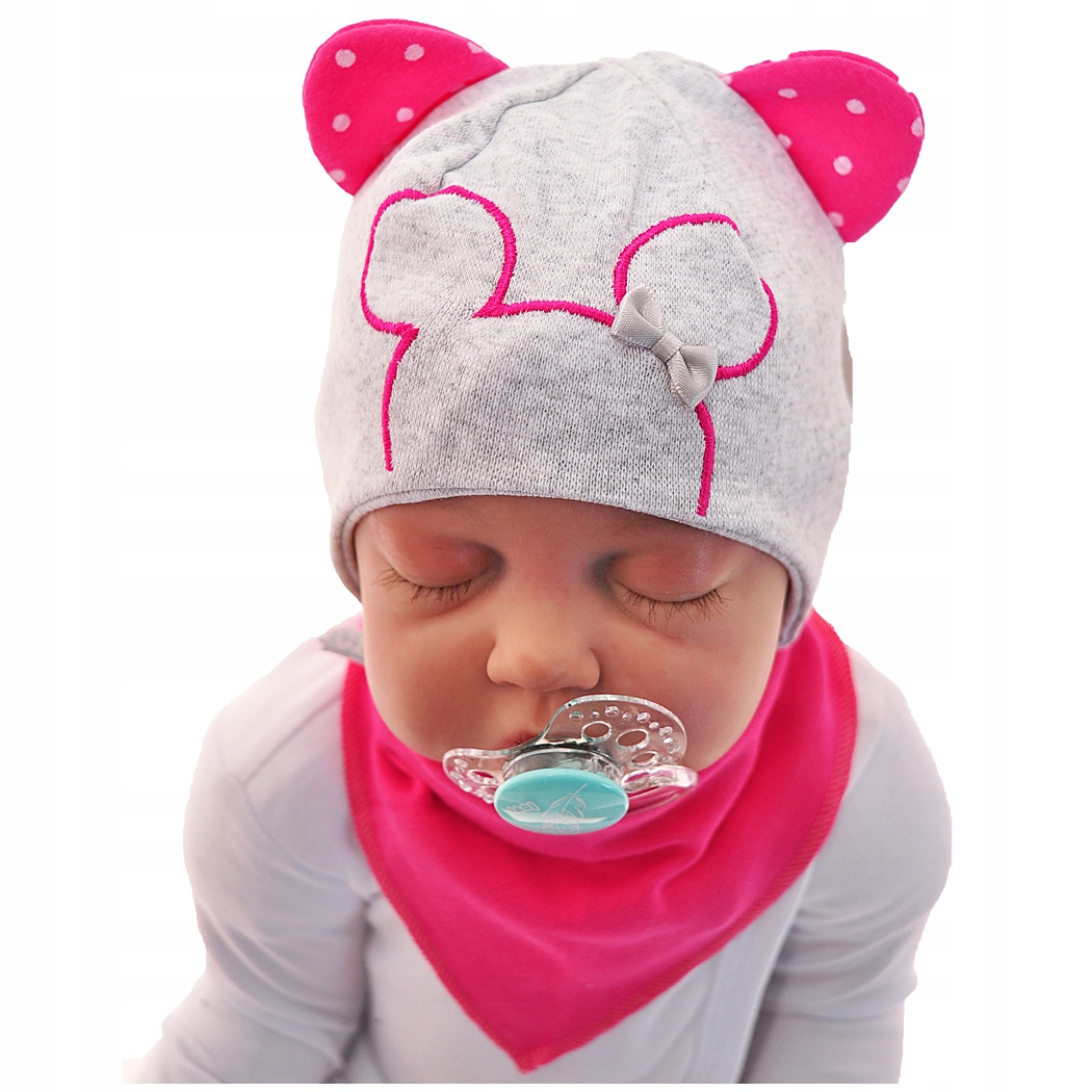 Czapeczki dla niemowląt - Komplet Myszka czapka apaszka r.44-46 - grafika 1
