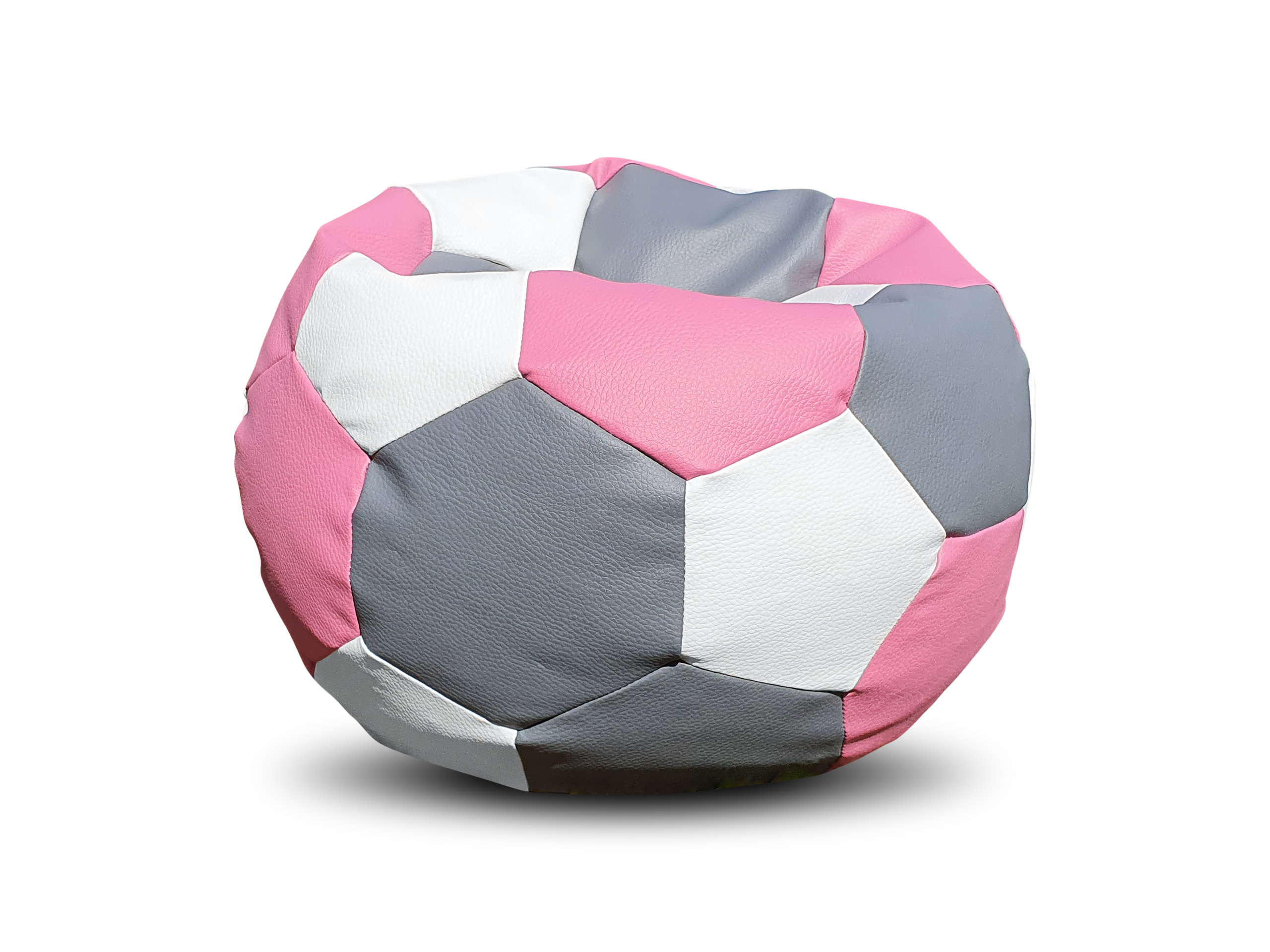 Fotele i pufy dla dzieci - Pufa piłka XL worek biało-szaro-różowa - grafika 1