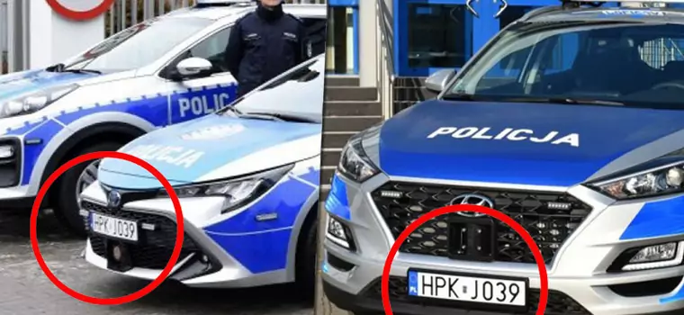 Dziwna prezentacja nowych aut policji. Pożyczone tablice na pożyczonym radiowozie