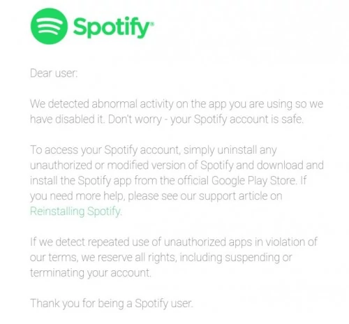 Spotify blokuje nieautoryzowane aplikacje