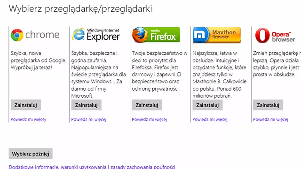 Ekran wyboru przeglądarki