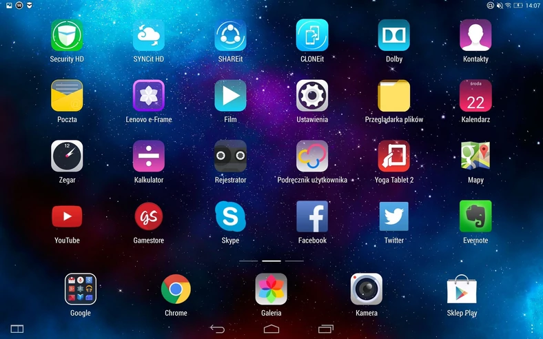 Programy zainstalowane w tablecie Lenovo Yoga Tablet 2