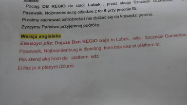 "Etenszyn plis" - komiczna instrukcja dla lektorów na dworcu w Szczecinie