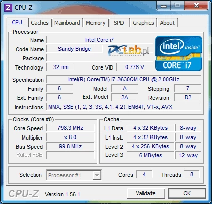 Sercem urządzenia jest procesor Intel Core i7-2630QM. To czterordzeniowy, ośmiowątkowy układ z funkcją Turbo. Dzięki niej nominalna prędkość może zostać zwiększona z 2,00 GHz do 2,9 GHz